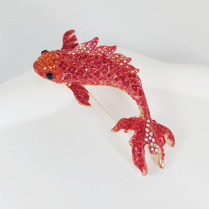 Broches de diamantes de imitación de pez Koi rojo a la para mujer, broche de Animal de pez carpa Vintage de 3 colores, Pin, abrigo, traje, de Año