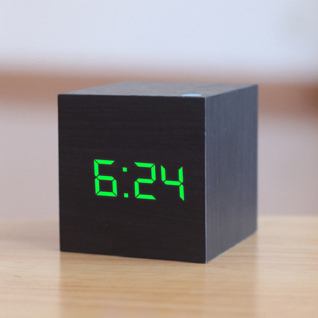 Qualified Digital Wooden LED Alarm Clock Wood Retro Glow Clock Desktop Table Decor Voice Control Snooze Function Desk: D