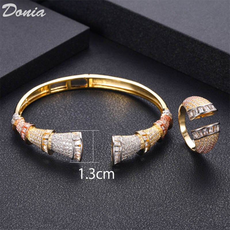 Donia Sieraden Europa en Amerika overdrijving drie kleur hoefijzer Armband Elastische Armband Ring Set