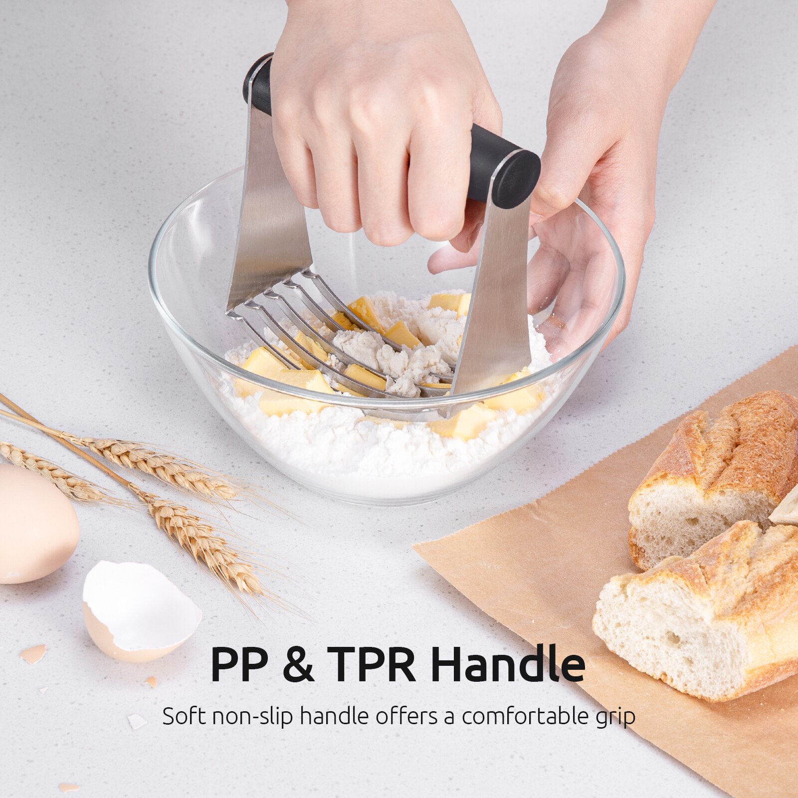 U-Taste Manual Pastry Blender Kitchen Dough Cutter Stainless Steel Blade Dough Mixer Butter Lard Cutter Baking Tool