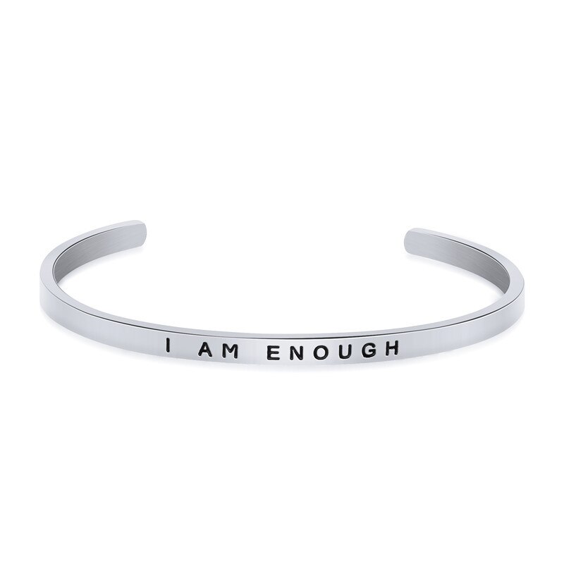 Inspirational Sieraden Ik Ben Genoeg Armbanden Vriendschap Rvs Bangle Angst Stress Armbanden Pulseiras Feminina