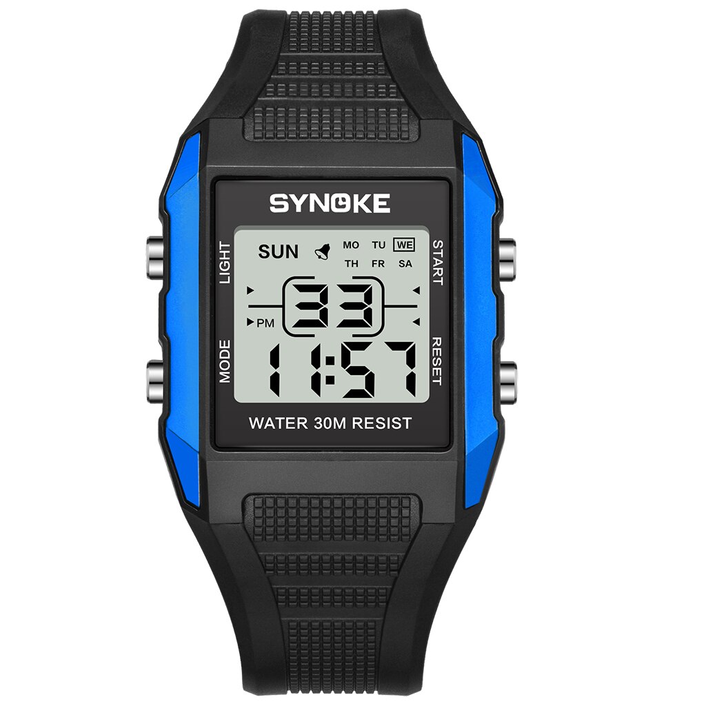 SYNOKE Mannen Horloge Digitale LED Horloge Waterdicht Lichtgevende Wijzerplaat Alarm Timing Multifunctionele Horloges relogios digitais desportivos: Blauw