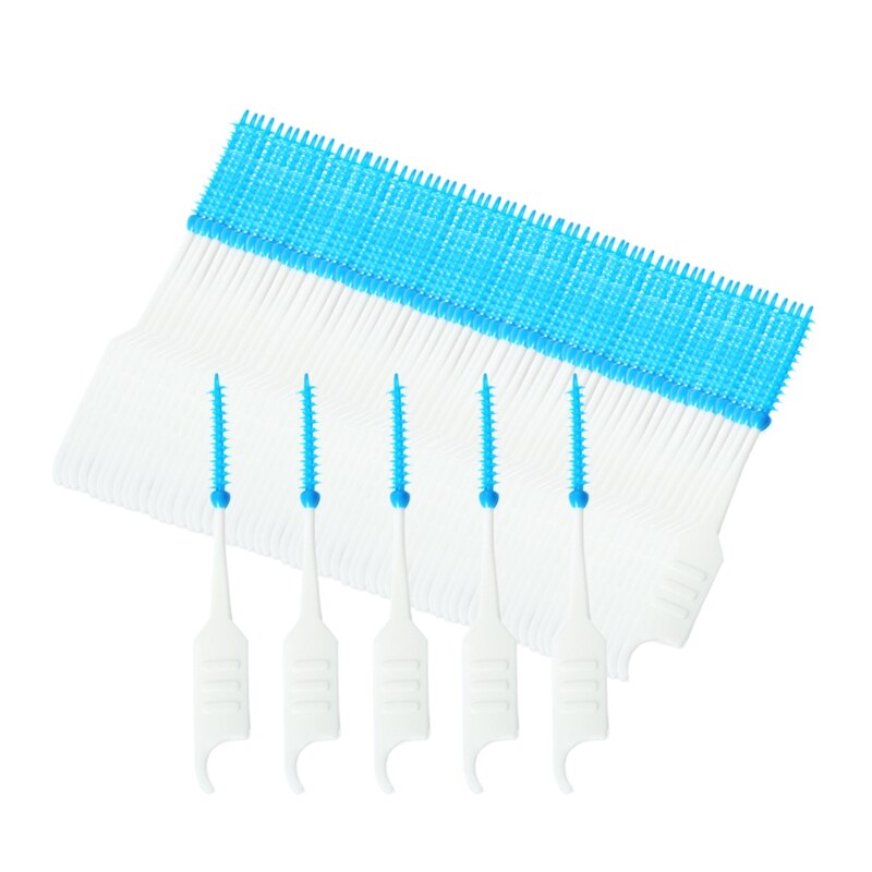 200Pcs/Box Soft Silicone Dental Floss Interdental Brush Disposable Teeth Stick Toothpicks Floss Tooth Pick Oral Care Brush Cle