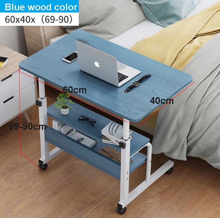 Wooden Laptop Table with Wheels Shelf Storage Height Adjustable Laptop Desk Computer Stand Desk for Sofa Bed Beside: Blue wood color