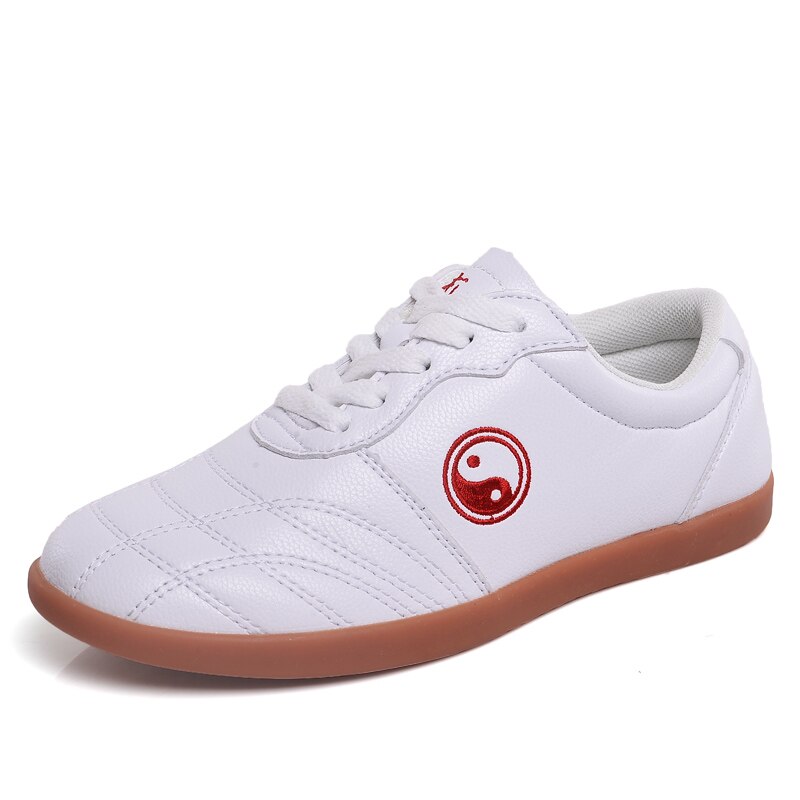 Sommer Herbst Kampfkunst Kung Fu Schuhe Tai Chi Taolu Leder Turnschuhe Wushu Atmungsaktive Turnschuhe Gummi Sohlen für Männer Frauen: Weiß / 41