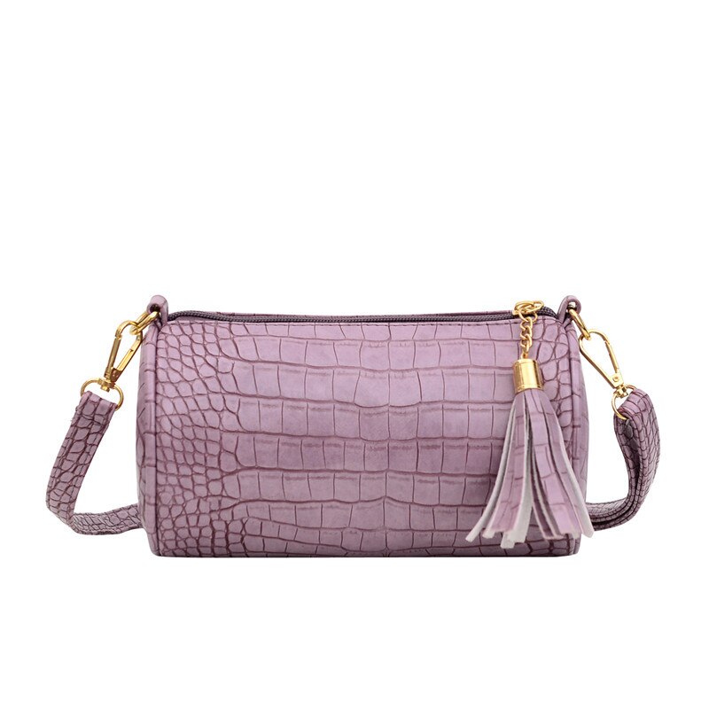 Luxury Crocodile pattern Women's Handbags Soft Shoulder Strap Leather Shoulder Bag Mobile Phone Bags Cylindrical Crossbody Bags: Purple