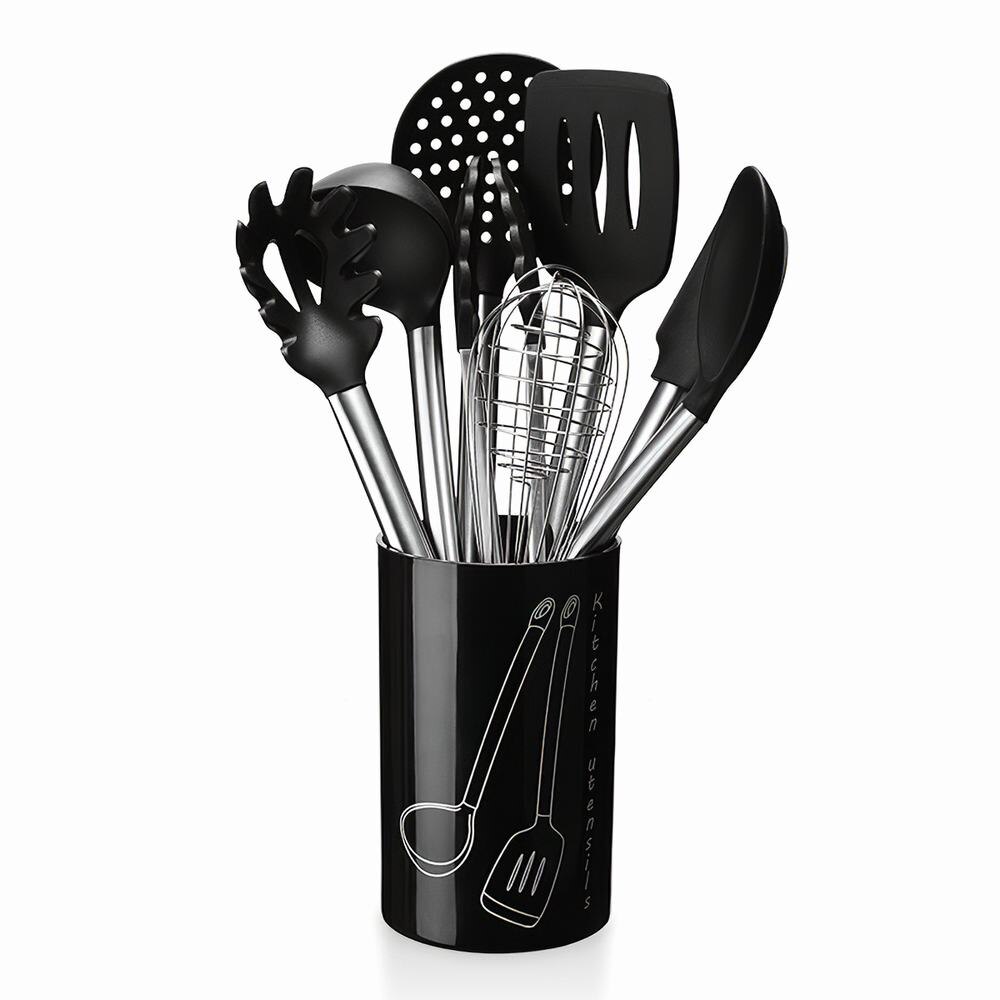 Ensemble d'outils de cuisine | Ustensiles de cuisine, ustensiles de cuisine, ustensiles de cuisine, ustensiles de cuisine inclus ustensiles de cuisine antiadhésifs, serveur de Spaghetti, louche à soupe, tourneur à fente, seau de rangement de fouet: with storage bucket
