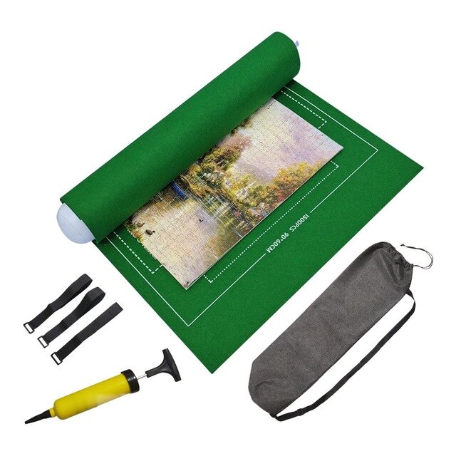 Estera de fieltro para puzles, manta de suelo para rompecabezas de hasta 1500 piezas, con bolsa de almacenamiento de viaje portátil de 26x46 pulgadas: green