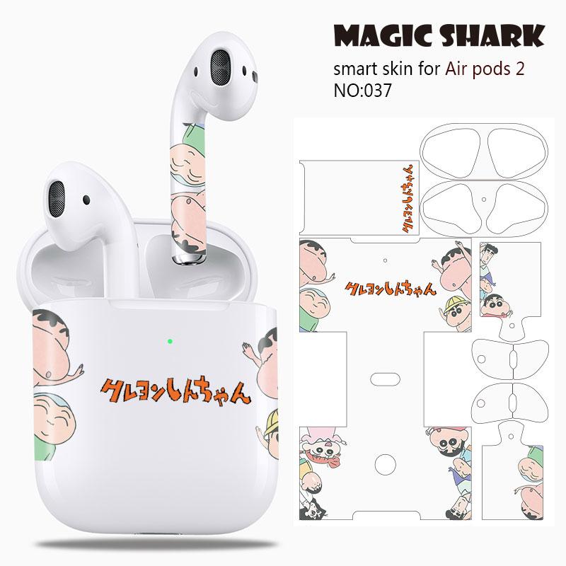 Magisk haj farveblyant shinchan isvævning old school blomst ultra tynd klar mærkat etui film til æble airpods 2 airpods 2: 037