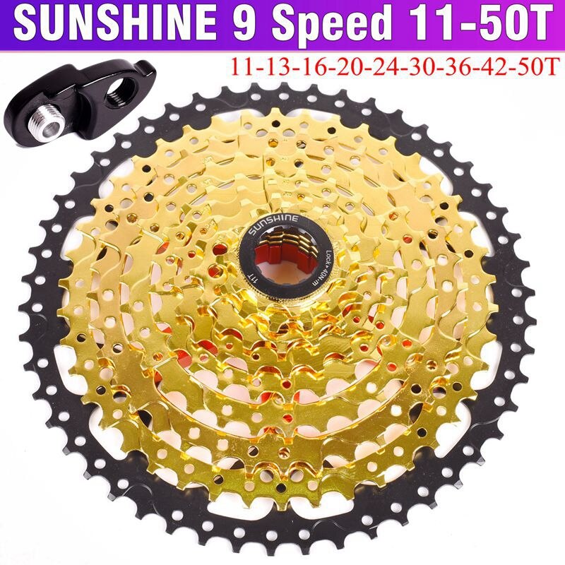 SUNSHINE-SZ 9 Speed Cassette 11-50T 11-42T Gold Mountain Bike WideRatio MTB Bicycle 9S Freewheel Compatible with M430 M4000 M590: 9S 50T Gold Expand
