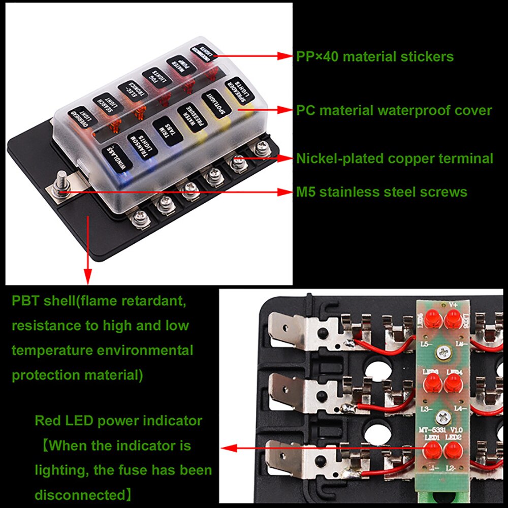 Victsing 12v 32v sikringsholder boks 6/8/10/12 vejs sikringsboks kasse med led indikatorlys til bil lastbil båd marine bus automotive