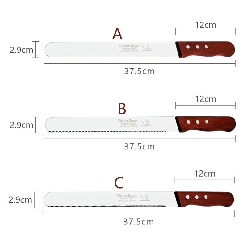 10 Inch Stainless Serrated Bread Knife Wooden Handle Long Baguette Cutter Cake Knife Kitchen Accessories Baking Tools