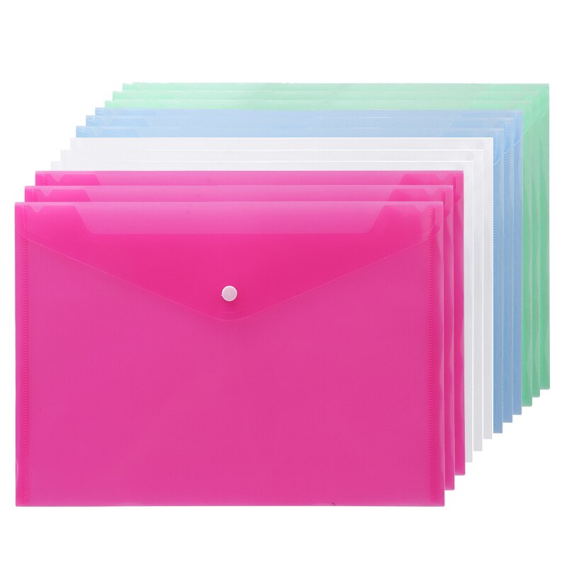 12pcs A4 Plastic Stud Document Wallets Files Folders Office Filing Paper Storage Four Color Filing Products Pocket