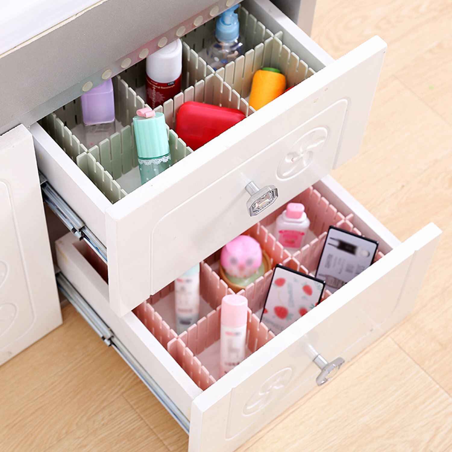 16pcs Adjustable Drawer Divider Adjustable Plastic Free Combination Partition Storage Shelves Organizer Socks Makeup Clapboard