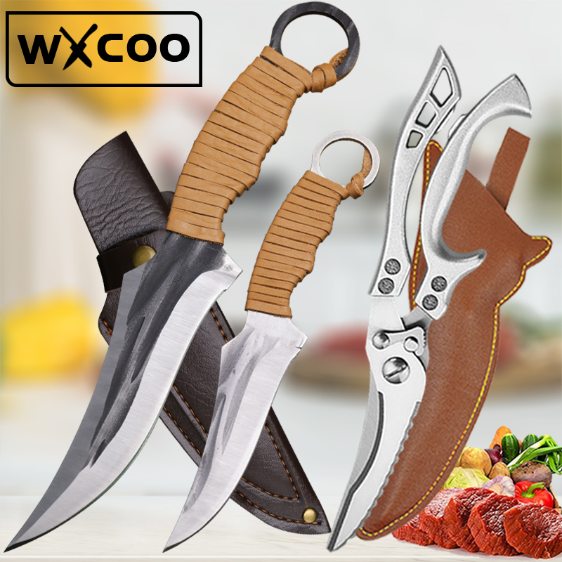 WXCOO-Tesoura De Cozinha Profissional com Tampa, Faca De Desosse, Aço De Alto Carbono, Chef, Carne, Frutas, Açougueiro, Cutelo, Peixe