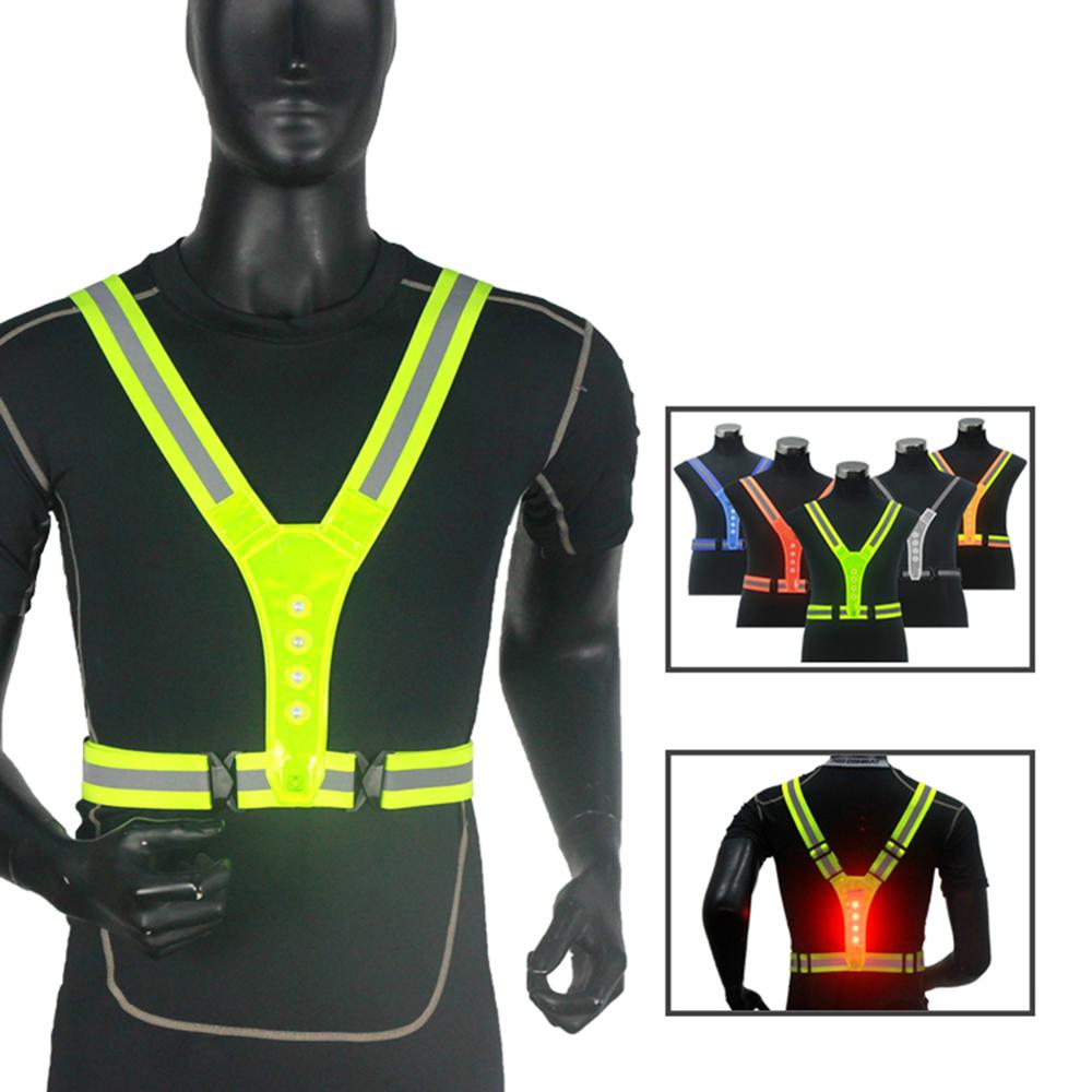 LED Cycling Vest High Visibility Outdoor Running Cycling Reflective Safety Vest Adjustable Elastic Strap Fluorescence Work Whole: YELLOW