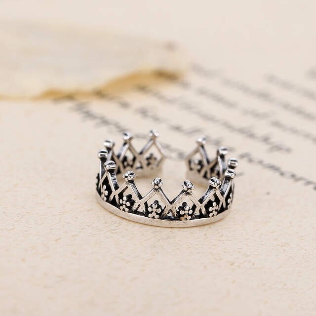 Réel 925 en argent Sterling creux couronne anneaux pour les femmes réglable taille bague de mariage Anillos