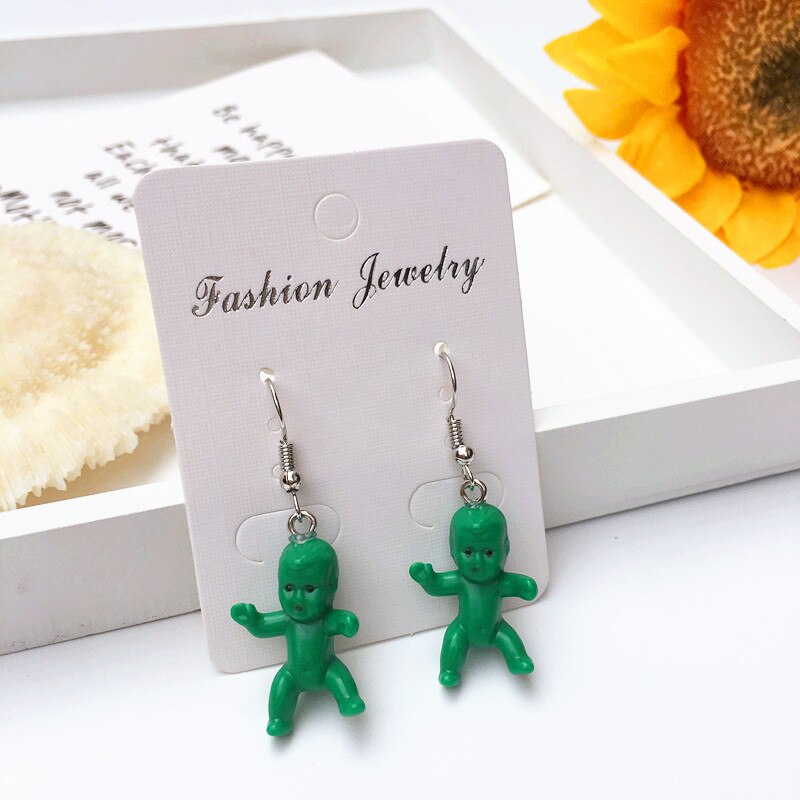 4 # Unieke Cool Brandende Haar Oorbellen Voor Vrouwen Meisjes Retro Nostalgische Lelijke Schattige Pop Oorbellen Punk Overdreven Creatieve Sieraden: Dark Green 1