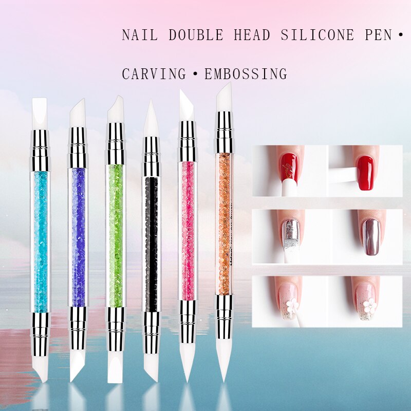 Puntjes Gradiënt Nail Borstels Glitter Acryl Polish Picker Manicure Double End Siliconen Nail Art Handvat Carving Pen Gereedschap