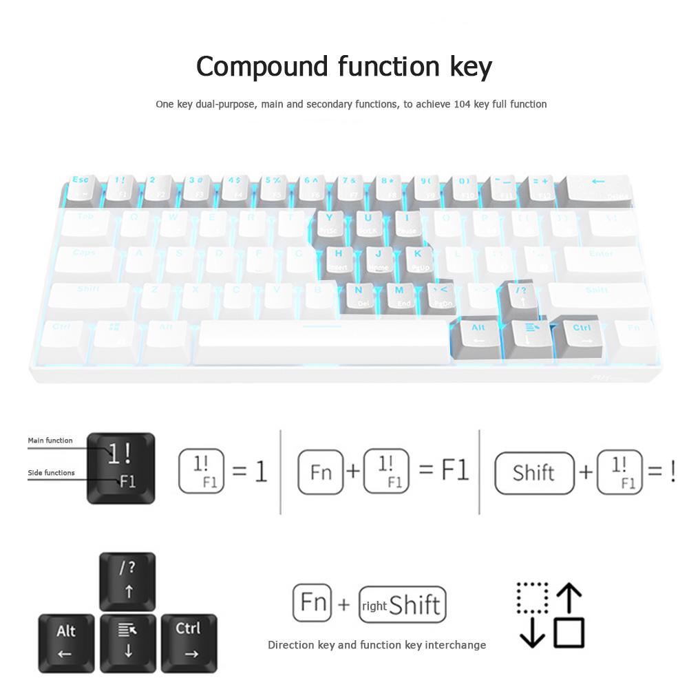 RK61 Wireless Bluetooth Mechanical Gaming Keyboards Slim 61 Keys RGB Single LED Backlit Backlight for Android/Windows/iOS