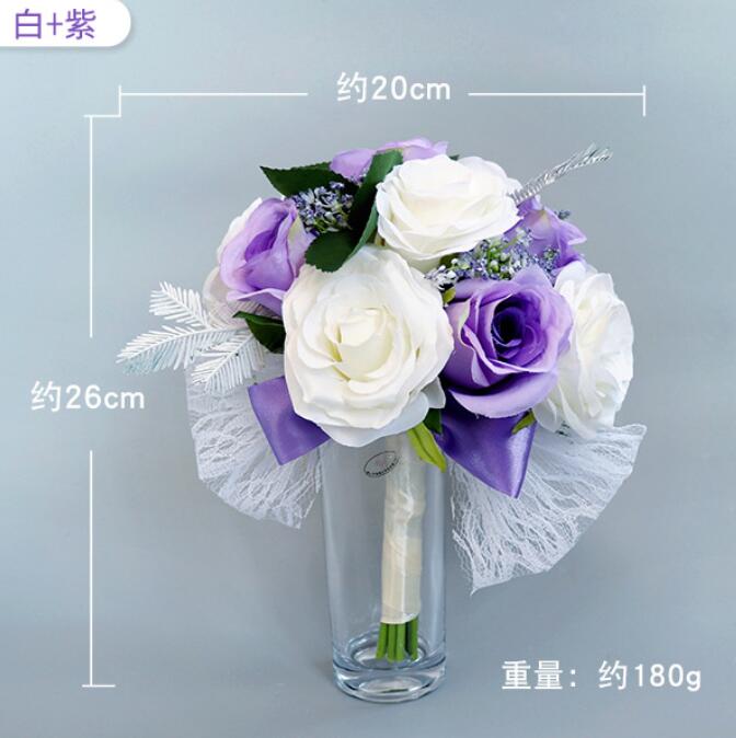 Realistische Bruiloft Bruid Boeket Hand Gebonden Bloem Decoratie Feestartikelen Europese chaise longue rozen bruiloft bloemen: purple and white 1