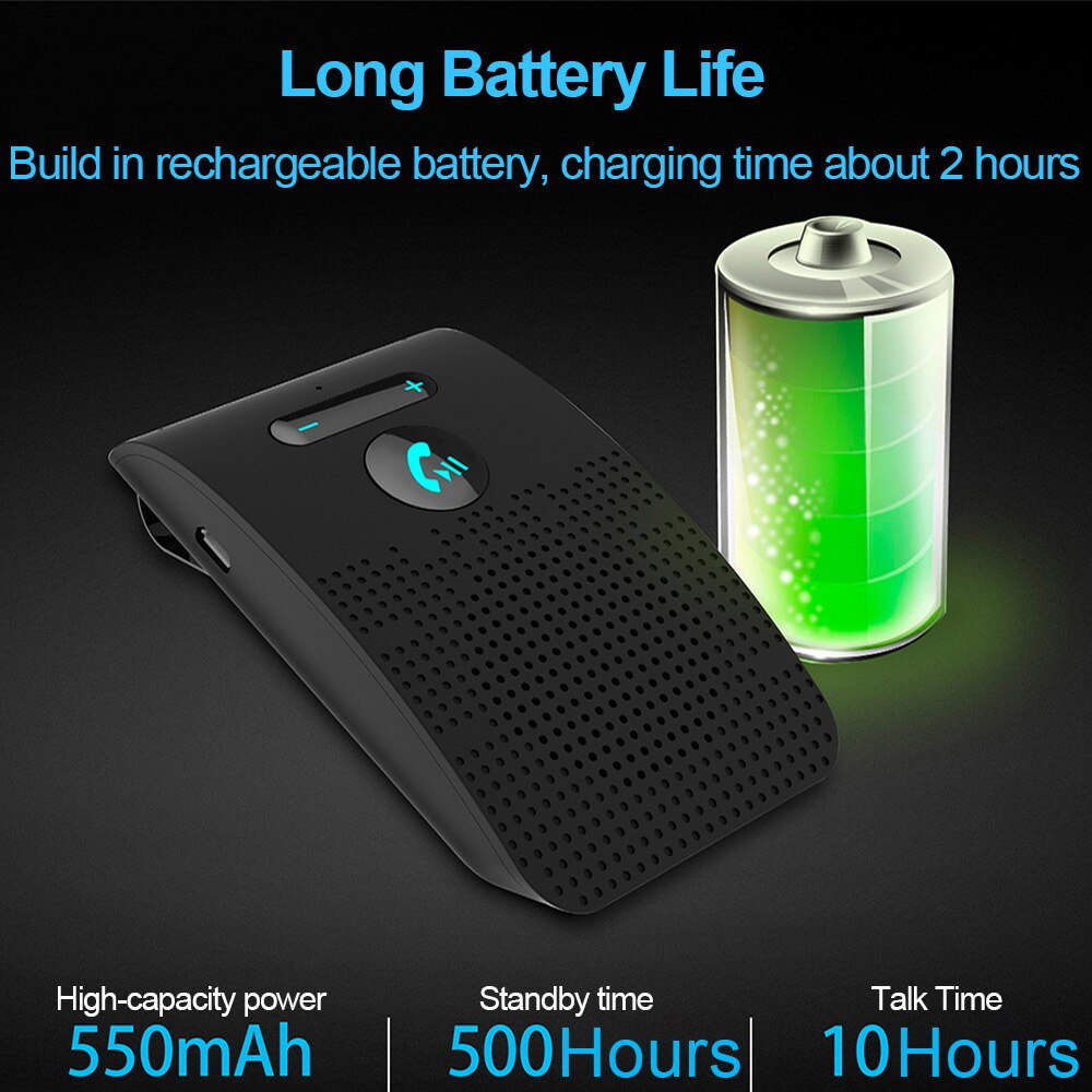 Speaker Music Player Car Bluetooth Handsfree Kit V5.0 Bluetooth Wireless Audio Receiver Speakerphone Sun Visor Clip