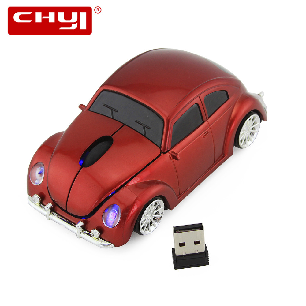 Optical Wireless Mouse Beetle Car Shape Gaming With USB Receiver for PC Laptop Computer Red Mouse for Kids Boys