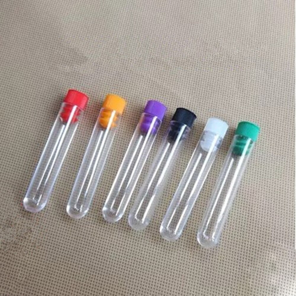 100pcs 16x100 mm Plastic Test Tube With Cap 5 Colors Of Cap To Choose Clear Like Glass
