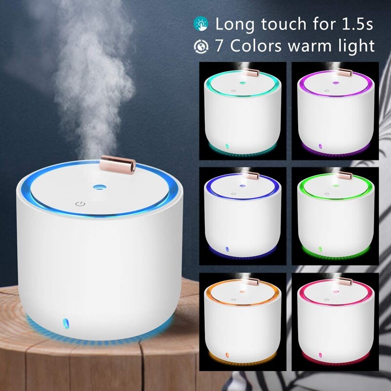 Draagbare luchtbevochtiger, met 7 led-lampjes, , 400 ml kleine capaciteit opladen en persoonlijke luchtbevochtiger, geschikt voor slaapkamer, kantoor, ca