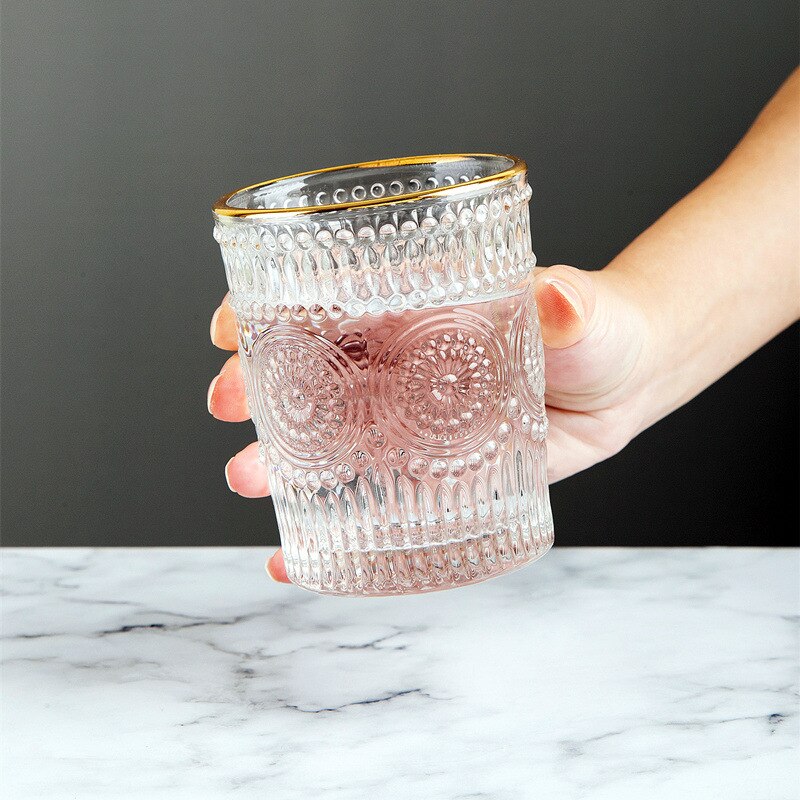 Verre à vin Vintage gaufré Ins nordique 260-380ml, whisky, Vodka, tasse de soleil, sans tige, bouche dorée, glace, Bar à café, verres: 260ml Gilt mouth