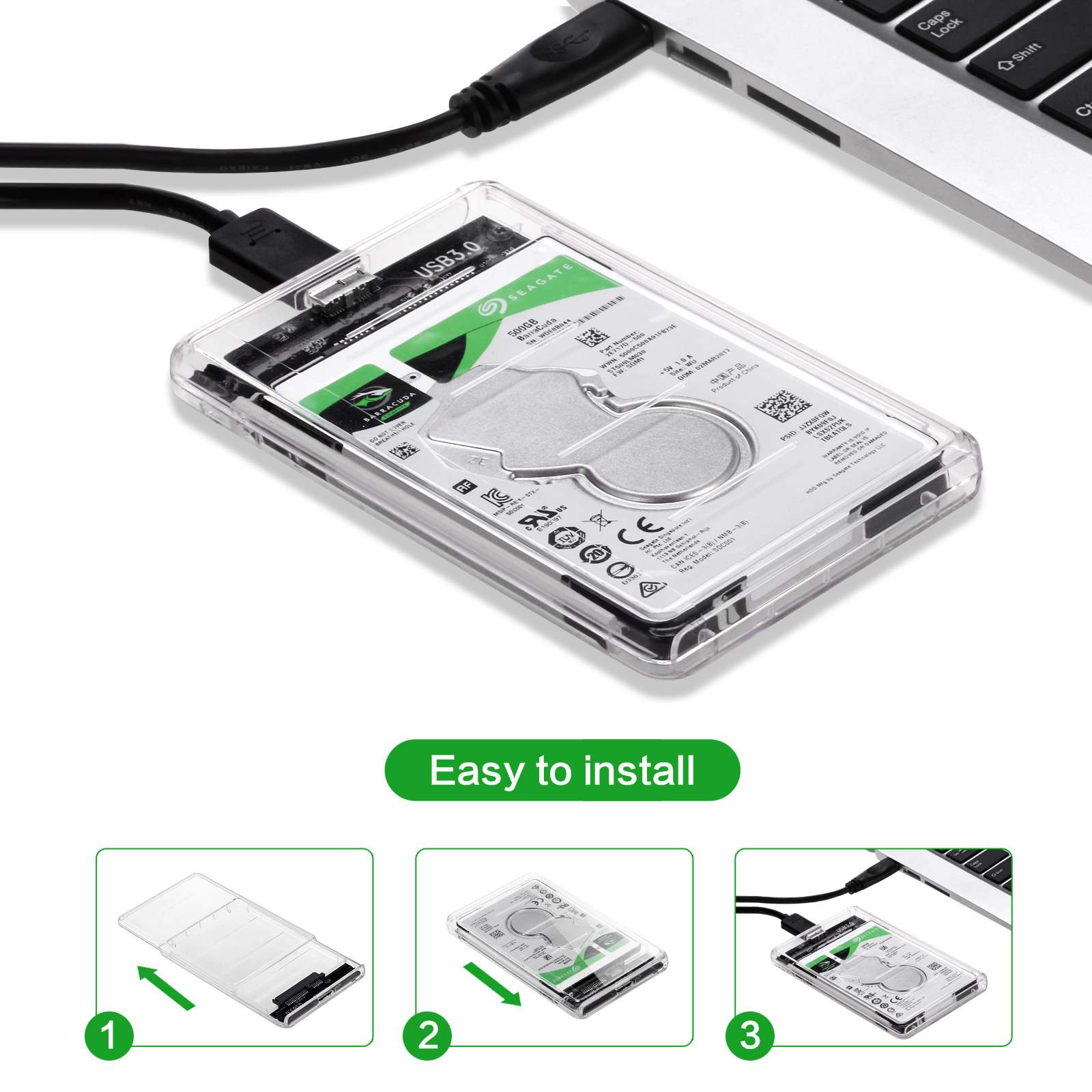 Caja HDD SSD de 2,5 pulgadas SATA a USB 3,0/Tipo C carcasa de disco duro externo transparente sin herramientas compatible con UASP SATA III para ordenador portátil