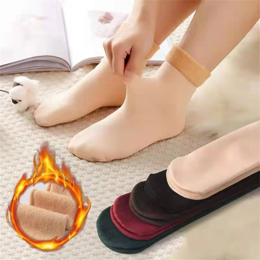 Women's Winter Thicken Warm Thermal Socks for women Solid Black soken Seamless Wool Floor Cashmere Home Snow Boots socks for men