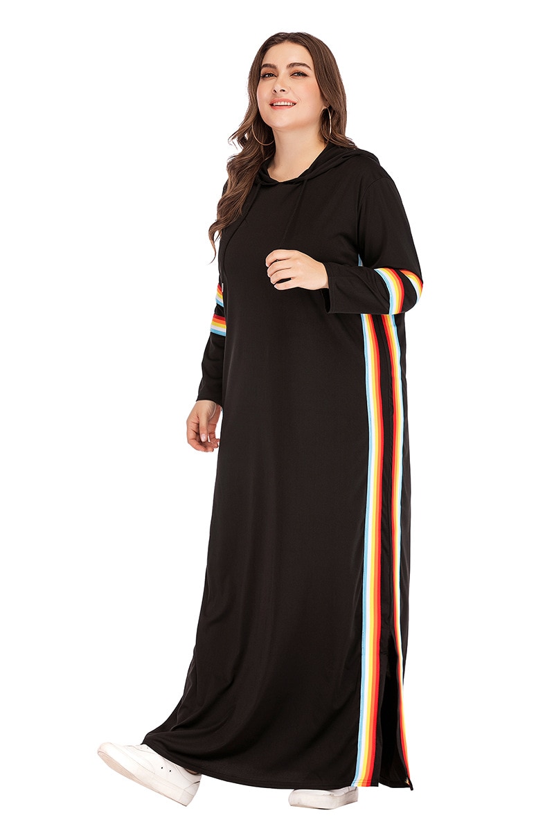 Robe survêtement à capuche turquie, Maxi pour femmes musulmanes, rayures arabes, Jogging, sport, longue marche, vêtements islamiques, 4XL