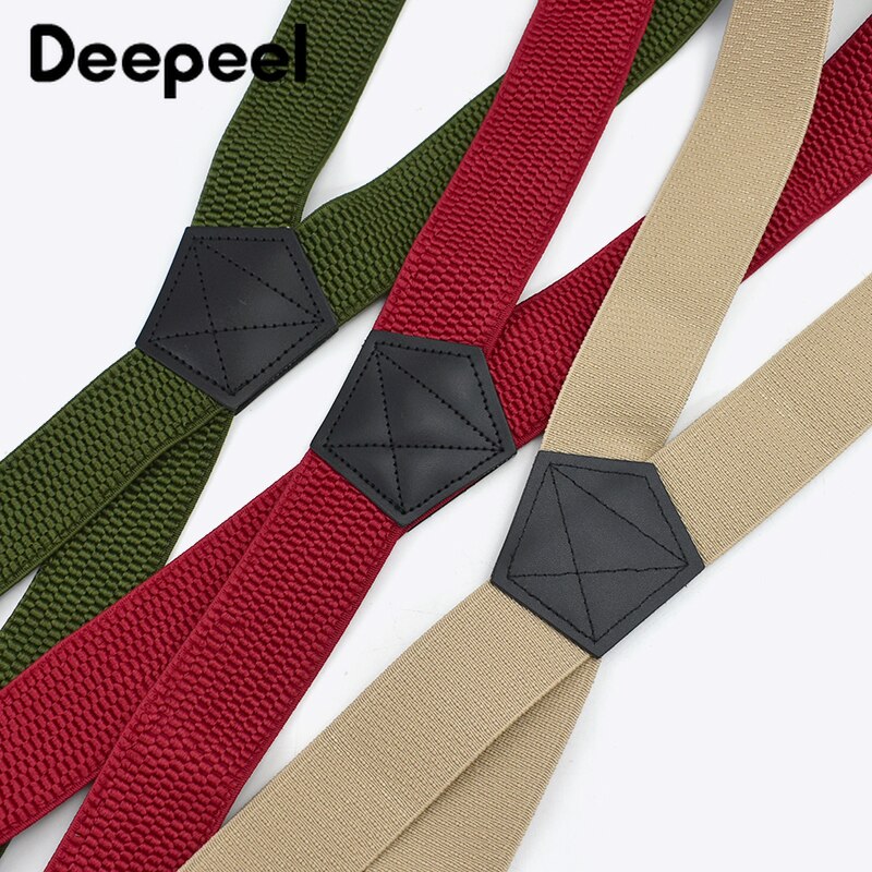 Deepeel 1pc 3.5*120cm Men's Braces X-shaped Corn Grain Stretch Wide Suspenders Black Hook Buckle 4 Clip Straps Male Jockstrap