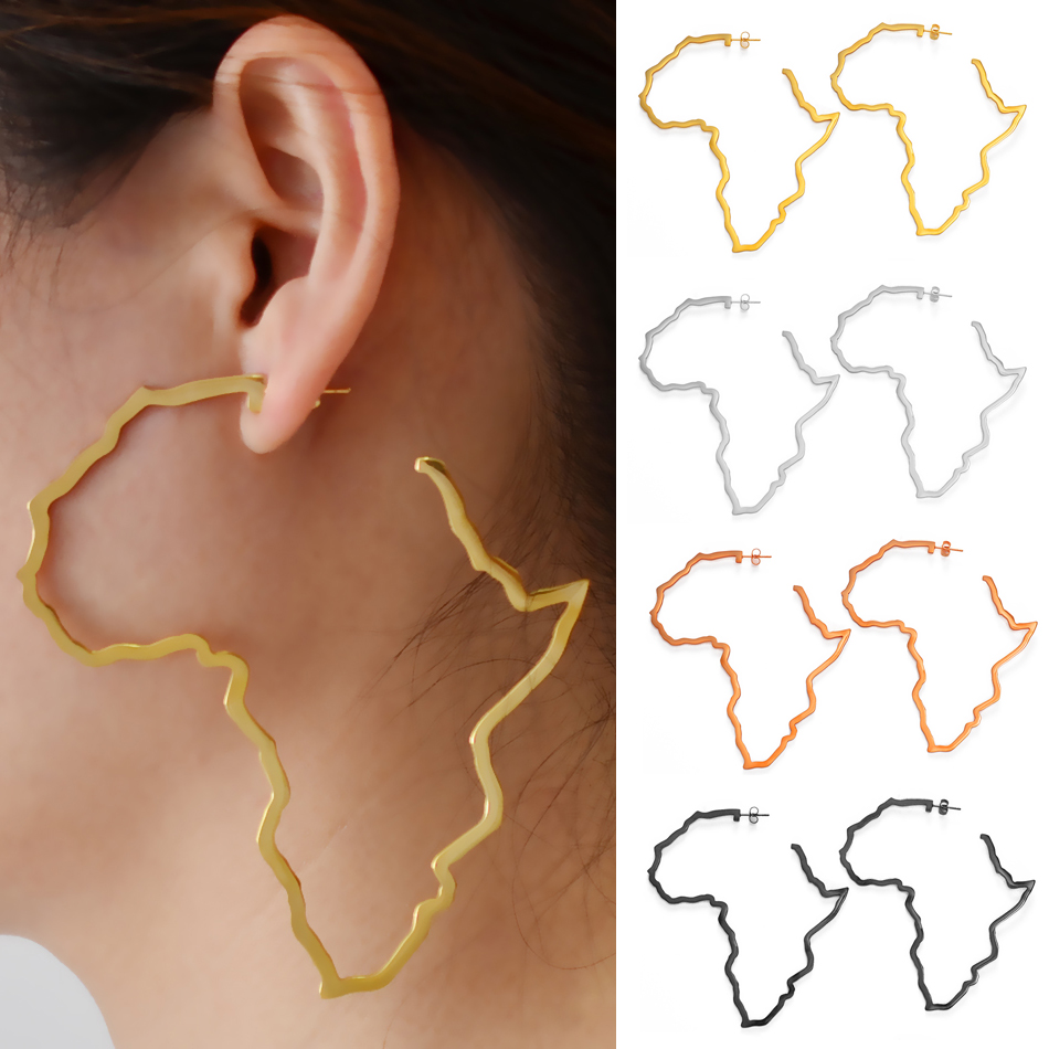 7CM/9CM Outline Africa Map Big Earrings Exaggerate Earring African Jewelry Traditional Ethnic Hyperbole Earrings #201121