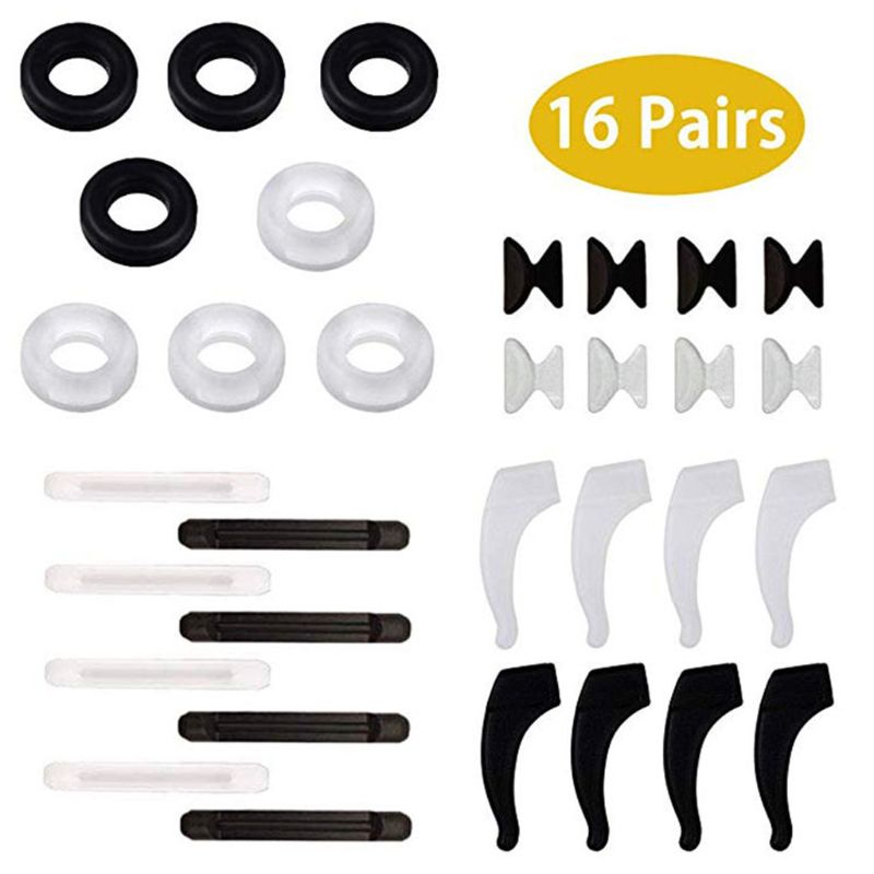 16 paires de supports de lunettes antidérapants en Silicone unisexe, tampons de retenue pour le nez, crochets d'oreille, accessoires pour lunettes pour hommes et femmes,