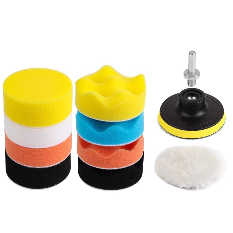 11PCS 3 Inch Polishing Buffing Pad Kit With Suction Cups, Drill Adapters, Sponge Polishing Pads, Wool Buffer Pads