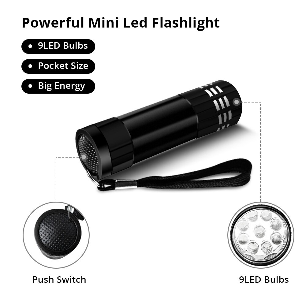 9 LED Flashlight Ultra Light 3 x AAA Battery Bright Torch Powerful Portable Waterproof Torch Aluminum Emergency Hand Light Lamp