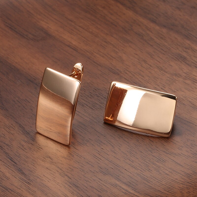 Kinel Glossy Dangle Earrings 585 Rose Gold Simple Square Earrings For Women Daily Fine Jewelry