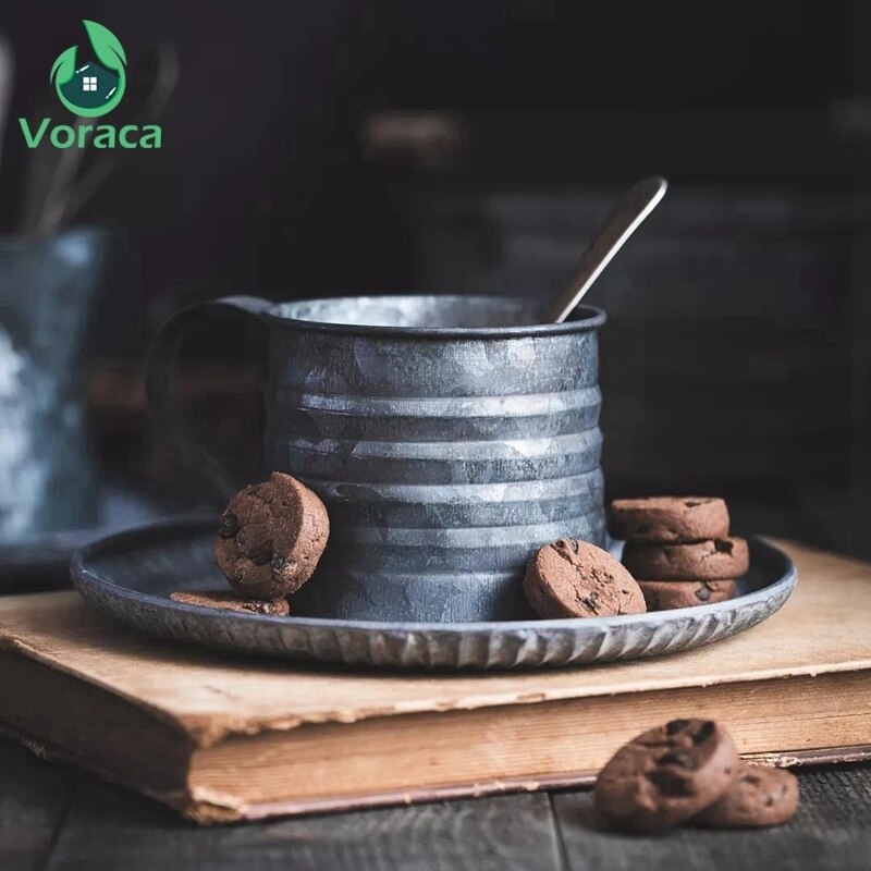 Taza con asa de hierro Retro, taza de Metal Vintage de hierro forjado para comida, fruta, café, hervidor, florero, cubo, decoración del hogar, accesorios de fotografía