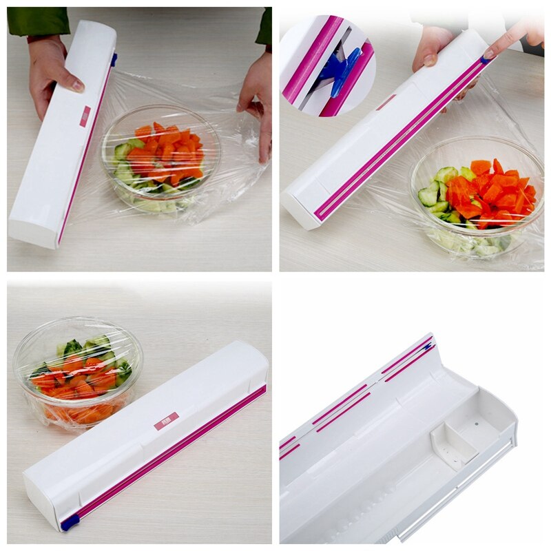 Kitchen aluminum foil cling film cutting box storage box paper cutter cling film roll box with blade toilet paper storage box