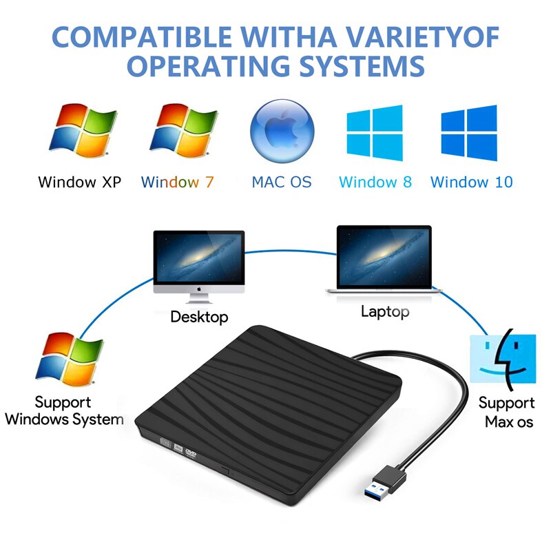 Unidad externa portátil para móvil, quemador de DVD-RW, CD-ROM, USB 3,0, interfaz tipo c, función de lectura y quema