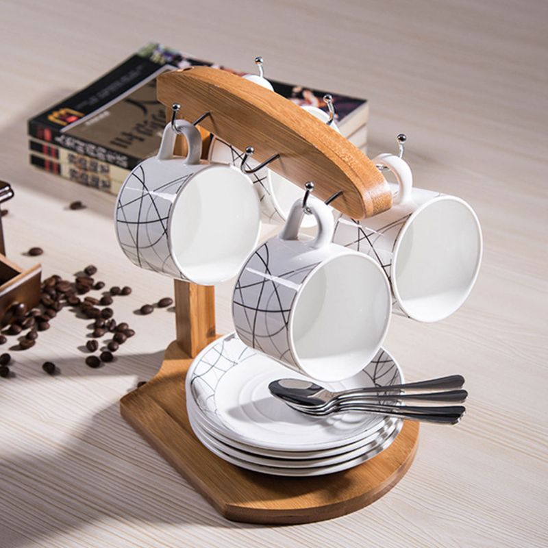 Kopphållare muggställ - bambu kaffekoppställ hemförvaring te mugg och fat display arrangör -rymmer 6 muggar