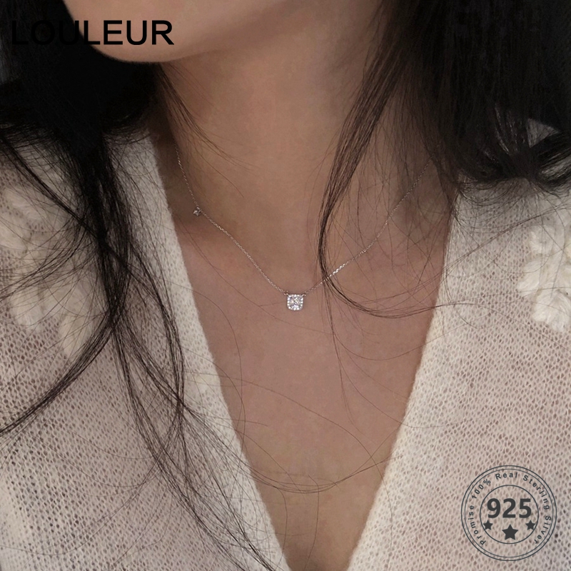 Louleur 925 Sterling Silver Zircon Necklace Shining Square Diamond Choker Necklace For Party Female Jewelry