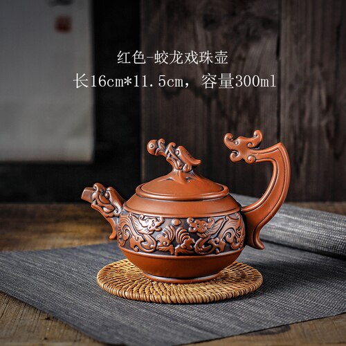 Chinese Traditionele Theepot Shuanglongxizhu, Handgemaakte Zisha Theepot 350Ml Rode Klei Antieke Theepot Keramische Gemengde Kleur Waterkoker MJ820: B