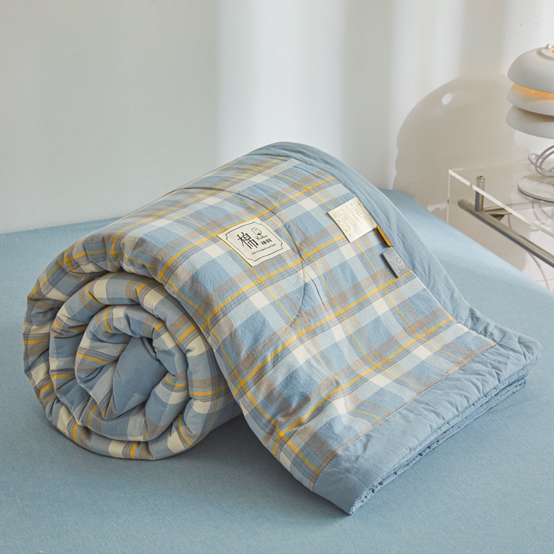 Sommer-Steppdecke aus reiner Baumwolle mit langem Klammer-Kern, klimatisierte Steppdecke, waschbar, kariert, weicher Bettdecke für Doppelbett, Zwilling-Königin-Größe-Bett