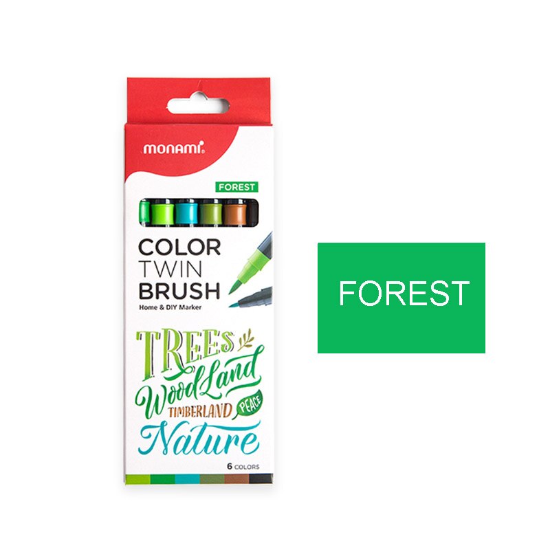 Monami Color Twin Brush Watercolor Brush Pen Double Head Art Markers Sketching Painting Brush Lettering 04038: 6 forest colors