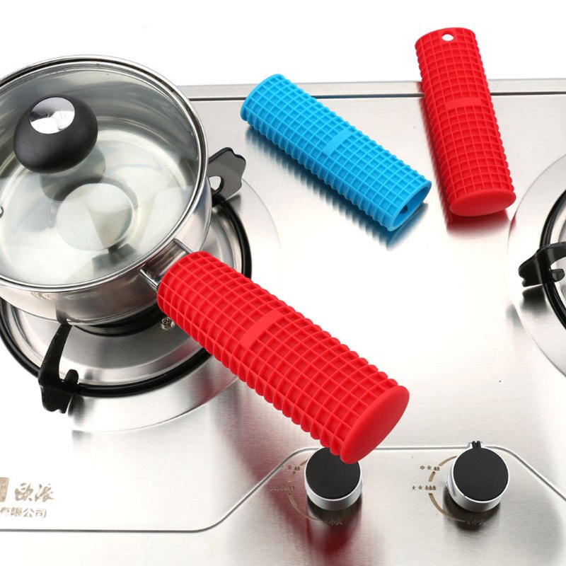 Piezas de utensilios de cocina 1 Uds. Herramientas de cocina resistentes al calor funda para asa de cazo mangos de silicona antideslizantes manoplas de aislamiento
