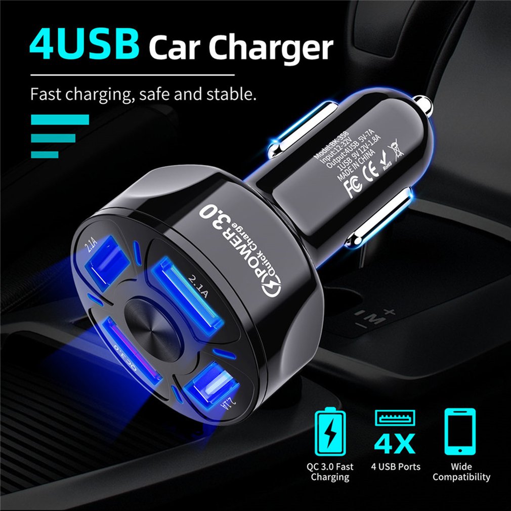 4 usb-anschlüsse für das auto: 12v-24v schnellladeanschlüsse , 2.1a mini-schnellladeanschlüsse für iphone 11, xiaomi, huawei und andere mobiltelefone.