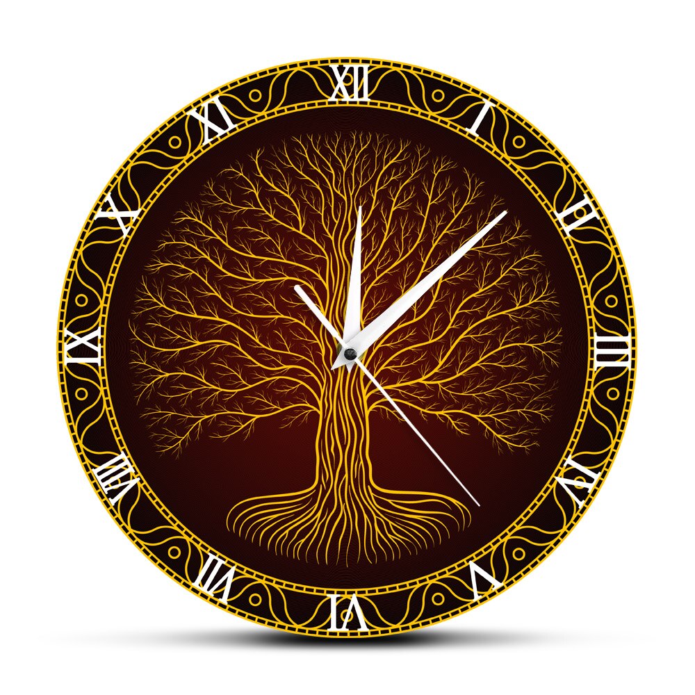 Nordisk helligt symbol druidisk yggdrasil trævægur livets træ viking mystisk amulet vægkunst boligindretning stille vægur: Ingen ramme